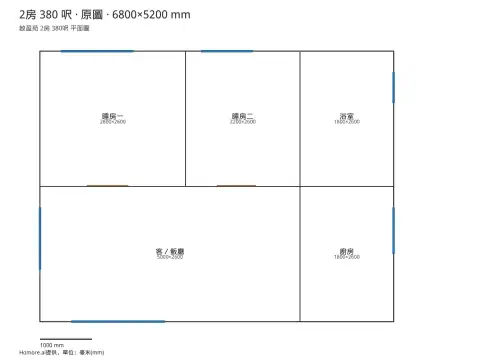 啟盈苑 2房 380呎 平面圖