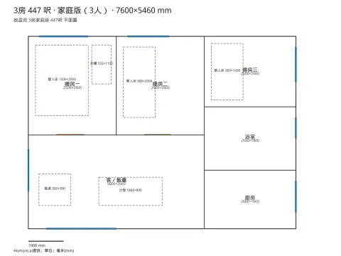 啟盈苑 3房家庭版 447呎 平面圖