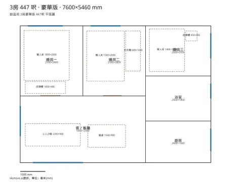 啟盈苑 3房豪華版 447呎 平面圖