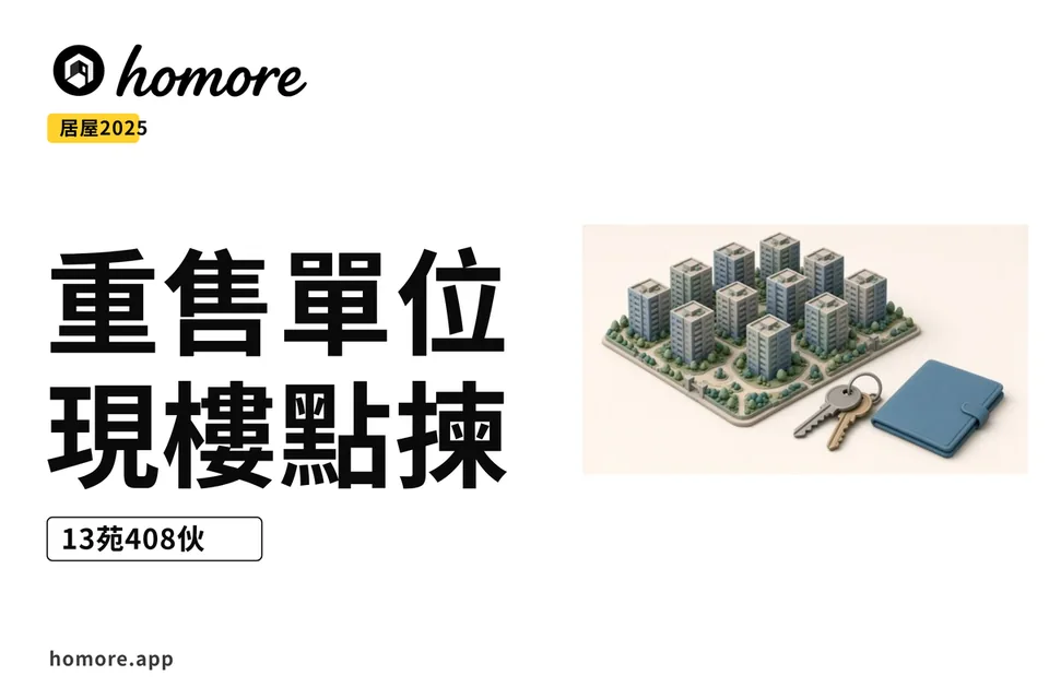 已落成居屋屋苑示意,前景有一串鎖匙同房委會文件夾(示意圖)